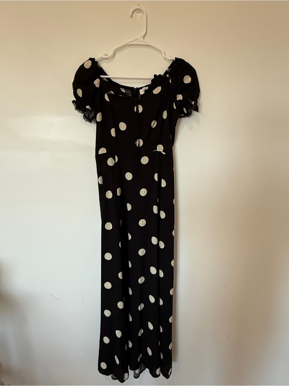 Bohme Black and White Polka Dot Maxi Dress with Puff Sleeves
